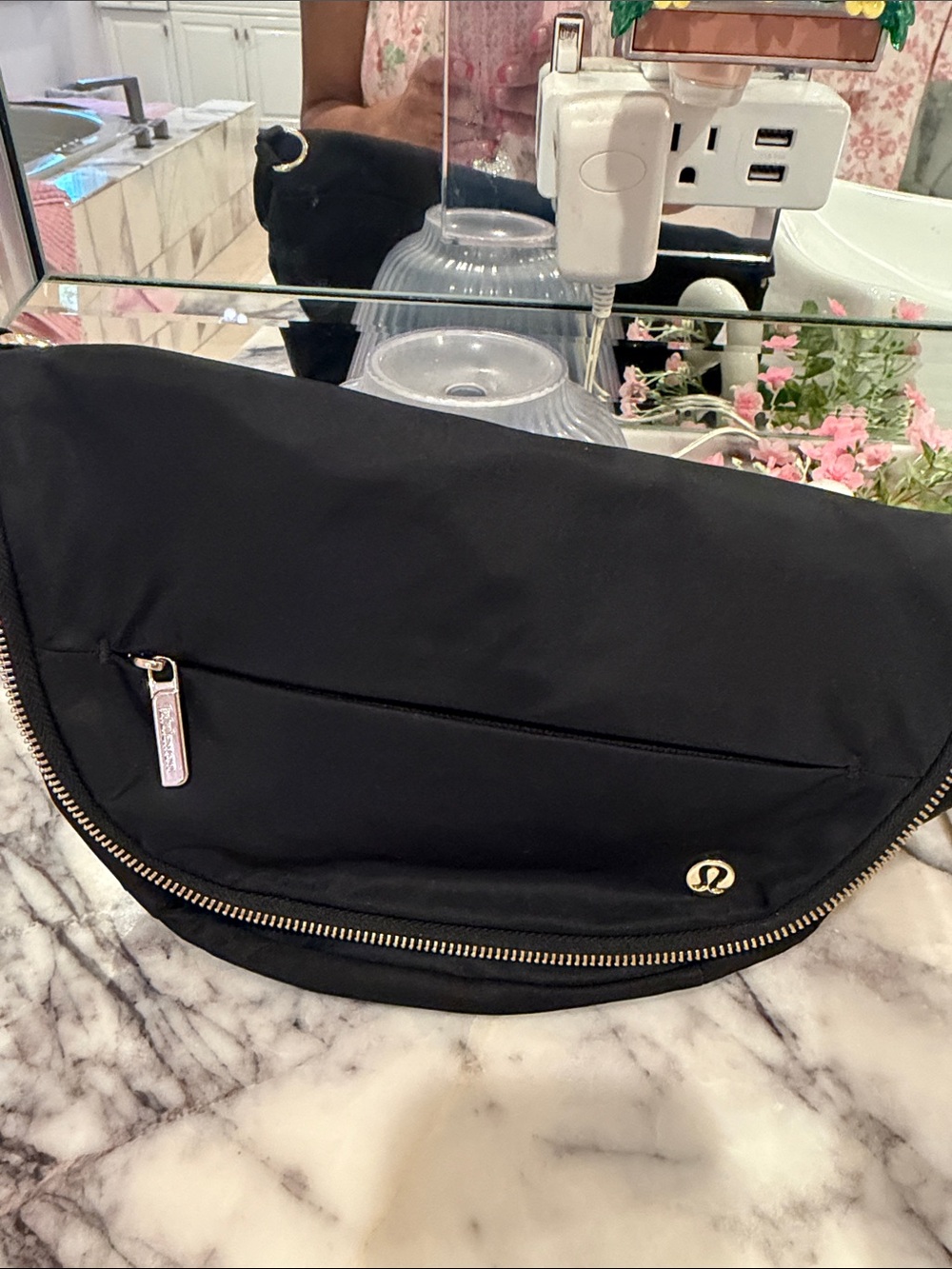 lululemon athletica Black Crossbody Sling with Gold Hardware